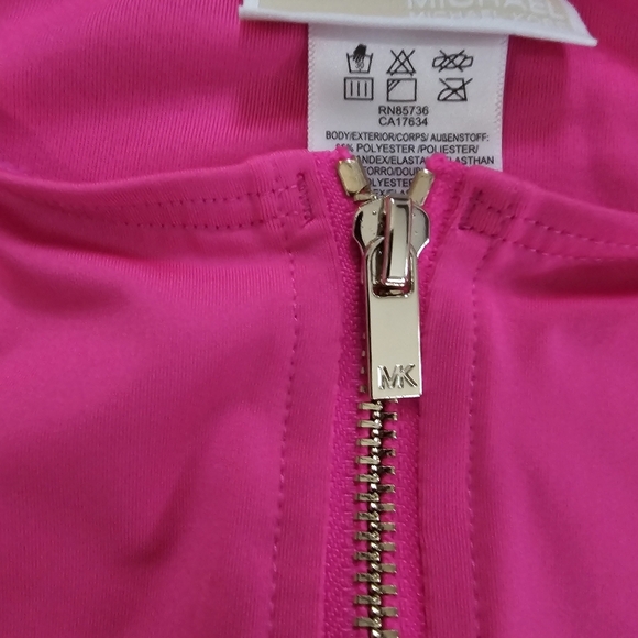 Michael Kors Pink long Sleeve Zip Up Logo Belt One Piece Paddle Swimsuit Size 8 - Picture 7 of 10